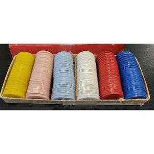 Vintage Set Of Small Plastic Poker Chips 150 (25 Per Color) 1 Inch Wide Unique